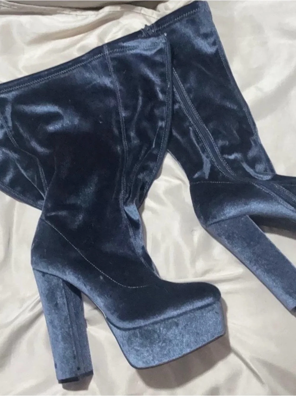 Fashion Nova Navy Velvet Over-the-Knee Platform Boots